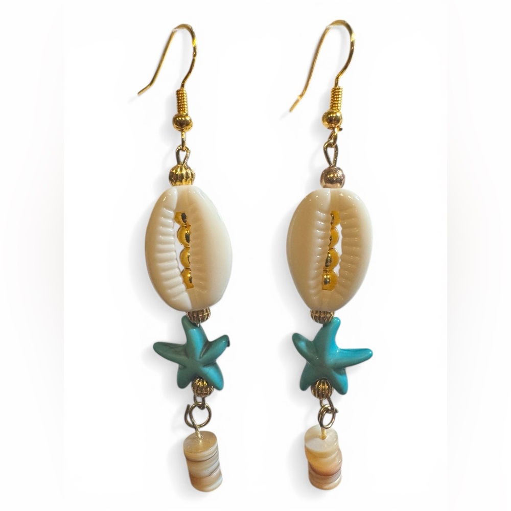 Ocean Whisper Shell Drop Earrings” - Picture 2 of 2